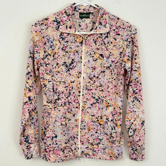Chervò Sport Women’s Zip Golf Jacket  US Sz 6 Small Top Pink Floral Sunblock - Picture 1 of 9